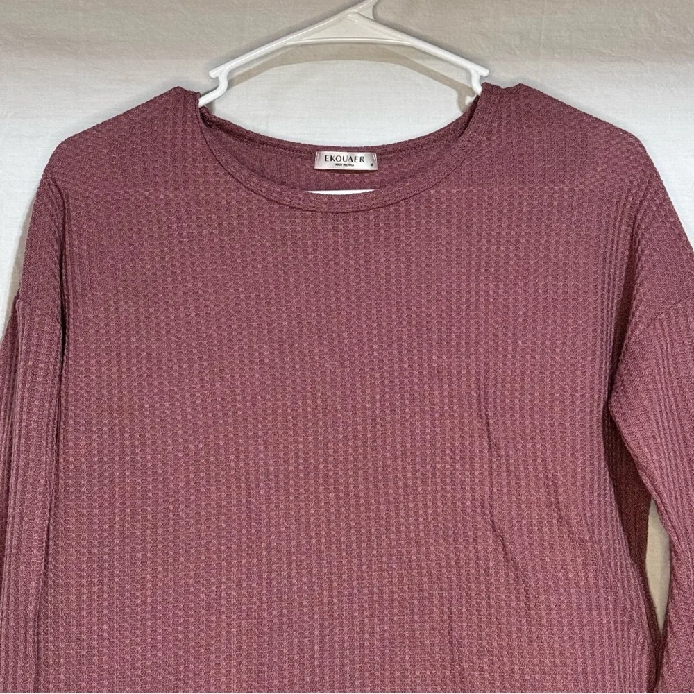 Ekouaer pink mauve waffle knit top and short pajama set Size Medium